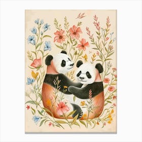 Folksy Floral Animal Drawing Panda 3 Canvas Print