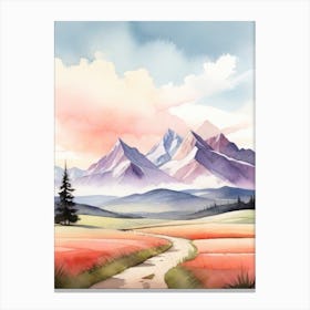 Tranquil Mountains In Minimalist Watercolor Vertical Composition 19 Canvas Print