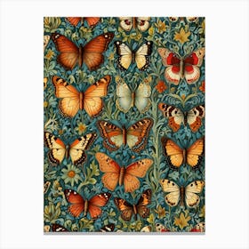 William Morris Butterflies On A Blue Background Canvas Print