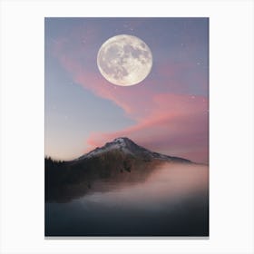 Pink Sky Moon Mountain Sea Canvas Print