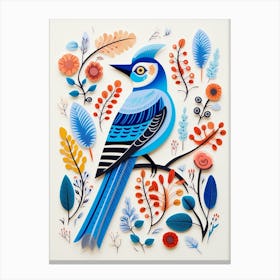Scandinavian Bird Illustration Blue Jay 4 Canvas Print