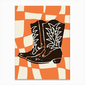 Checkered Cowboy Boots Canvas Print