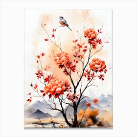 Ethereal Roost Avian Harmony In Blooming Bower Canvas Print