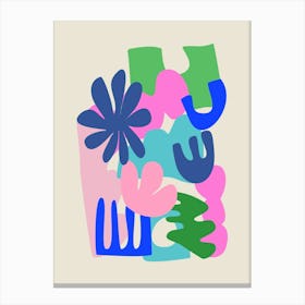Abstract Matisse Inspired Summer Botanical Cut Out Shapes in Blue and Pink Canvas Print