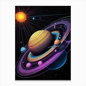 Default Neon Black Light Sgraffito Solar System 3d Illustratio 3 (2) Canvas Print