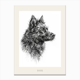 Black Long Haired Dog Line Sketch 2 Poster Canvas Print