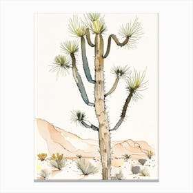 Joshua Trees In Desert Minimilist Watercolour  (4) Canvas Print