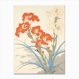 Great Wave With Gladiolus Flower Drawing In The Style Of Ukiyo E 3 Canvas Print