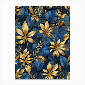 Blue And Gold Tropical Leaves Art Print 0 Canvas Print