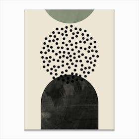 Boho Sage Green, Black and Beige Mid-Century Modern Art, Abstract Line Canvas Print