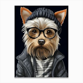 Yorkshire Terrier Dog Wearing Glasses Canvas Print