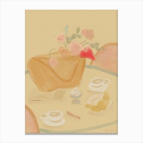 Table With Flowers For A Parisian Coffee Date Canvas Print