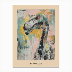 Pastel Pink & Teal Dinosaur Portrait Illustration Poster Canvas Print