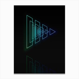 Neon Blue and Green Abstract Geometric Glyph on Black n.0072 Canvas Print