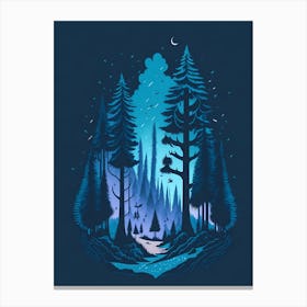 A Fantasy Forest At Night In Blue Theme 62 Canvas Print