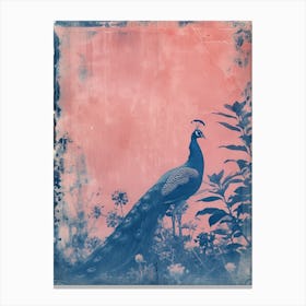 Peacock In The Meadow Cyanotype Inspired 4 Canvas Print