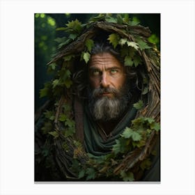 Weathered Man With Deep Green Eyes Cheeks Tucked Under Furrowed Brow Enveloped By Vibrant Organic Canvas Print