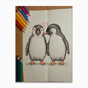 Penguins In Love Canvas Print