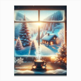 Christmas Scene With Cup Of Coffee Canvas Print