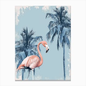 American Flamingo And Palm Trees Minimalist Illustration 2 Canvas Print