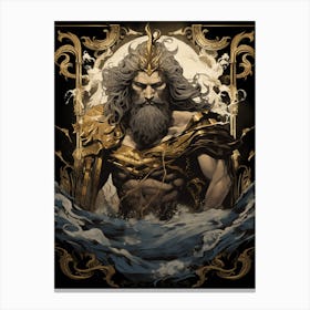  An Illustration Of The Greek God Poseidon In Art Deco 3 Canvas Print