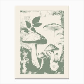 Mushrooms in Sage Green, y2k, Fungi, Cottage Core 3 Canvas Print