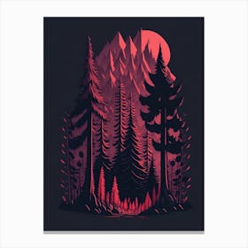 A Fantasy Forest At Night In Red Theme 74 Canvas Print