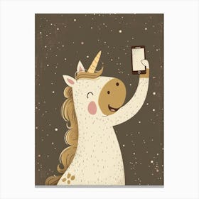 Unicorn With A Smart Phone Muted Pastels Mustard 1 Canvas Print