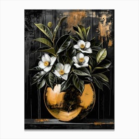 Gold Vase With White Flowers Canvas Print