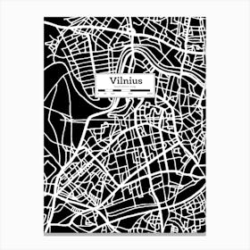 Vilnius (Lithuania) City Map — Hand-drawn map, vector black map Canvas Print