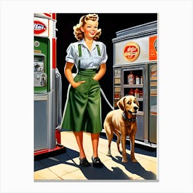 Pin Up Girl At Gas Station Canvas Print