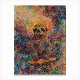 Sloth On A Skateboard 6 Canvas Print