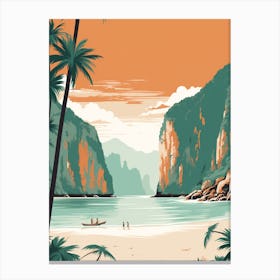 Vintage Retro Print Of Maya Bay, Koh Phi Phi Thailand 2 Canvas Print