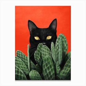 Black Cat In Cactuses 1 Canvas Print