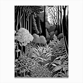 Royal Botanical Gardens, Burlington, Canada Linocut Black And White Vintage Canvas Print
