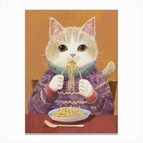 Cute Tan Cat Pasta Lover Folk Illustration 3 Canvas Print