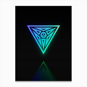 Neon Blue and Green Abstract Geometric Glyph on Black n.0177 Canvas Print