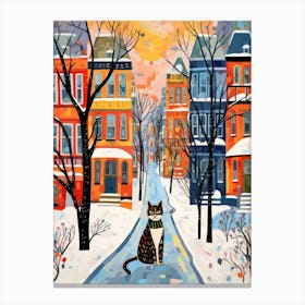 Cat In The Streets Of Chicago   Usa With Snow 2 Canvas Print