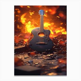 Acoustic Guitar And Fire - Hot Acoustics Canvas Print