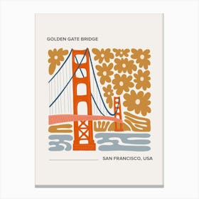 Golden Gate Bridge   San Francisco, California, Warm Colours Illustration Travel Poster 2 Canvas Print