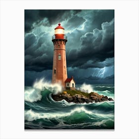 Lighthouse In The Storm Canvas Print