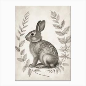 English Silver Blockprint Rabbit Illustration 5 Canvas Print