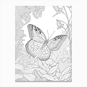 Butterfly In Botanical Gardens William Morris Inspired 3 Canvas Print