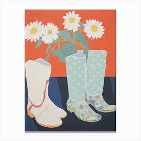 A Painting Of Cowboy Boots With Daisies Flowers, Pop Art Style 1 Canvas Print