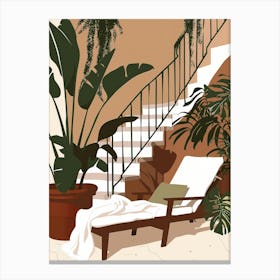 Lounge Chair In Front Of Stairs Canvas Print