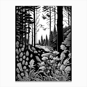 Running Pine Wildflower Linocut Canvas Print