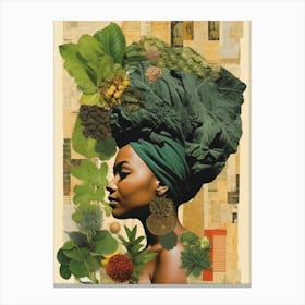 Afro Collage Portrait Green  Canvas Print