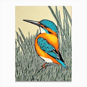 Kingfisher Linocut Bird Canvas Print
