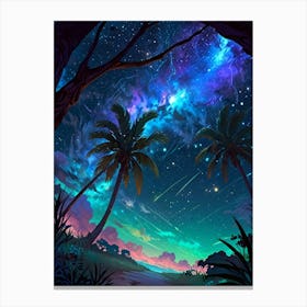 Night Sky With Palm Trees Canvas Print