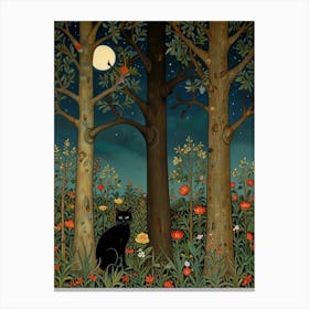 Black Cat In The Forest Style William Morris 12 Canvas Print